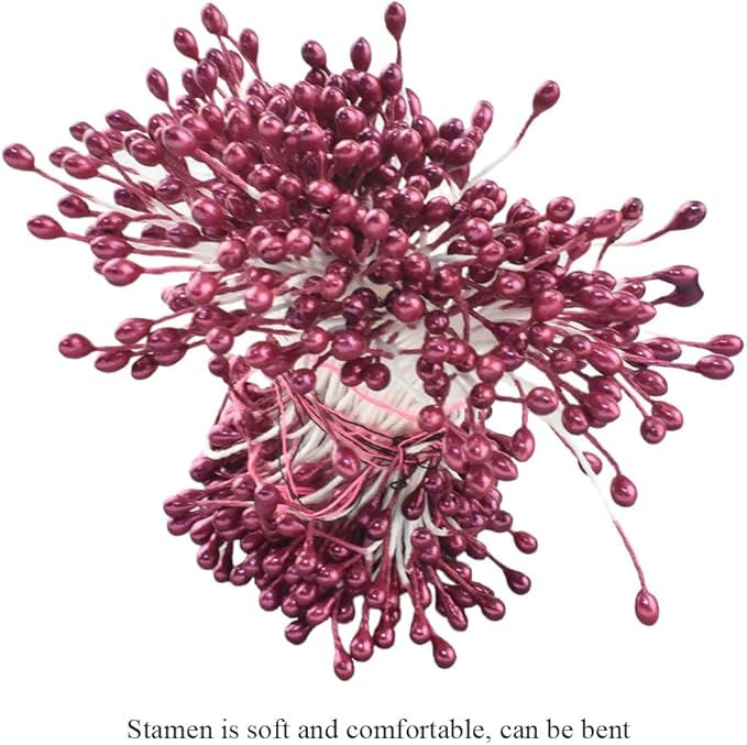HAHIYO 700Pcs 3mm Dark Purple Pearl Double Head Flower Stamen Pistil - Handmade Artificial Pearlized Floral Pollen for Flower Making, Scrapbook Decoration