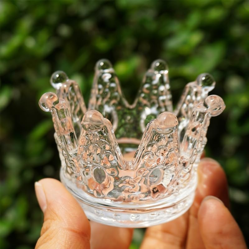 Crystal Crown Glass Candlestick, Multi-Use Glass Holder for Aromatherapy Candles, Jewelry Storage, Beauty Blender Organizer & Table Ashtray