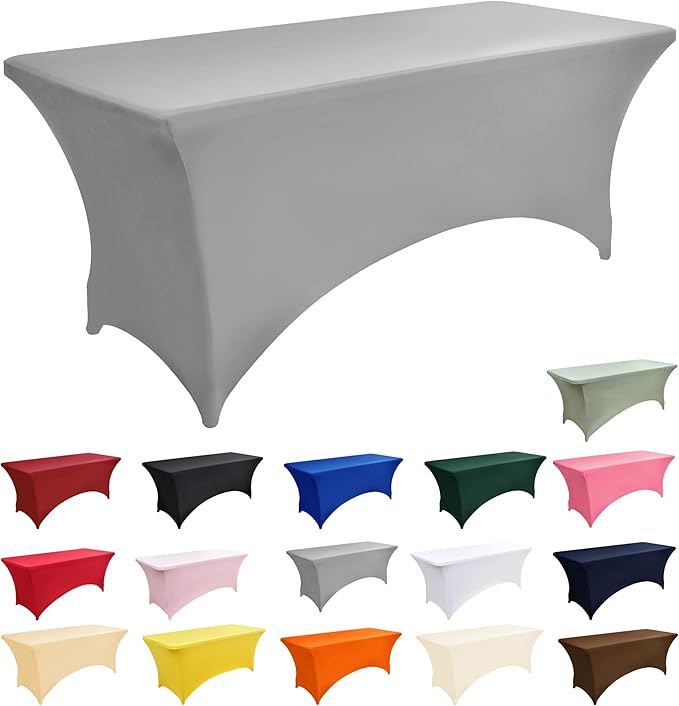 112 2-Pack 6ft Spandex Table Covers for Rectangle Standard Folding Tables - Wrinkle Resistant Stretch Tablecloths - Ultimate Fitted Table Protector for Parties, Banquet, and Wedding