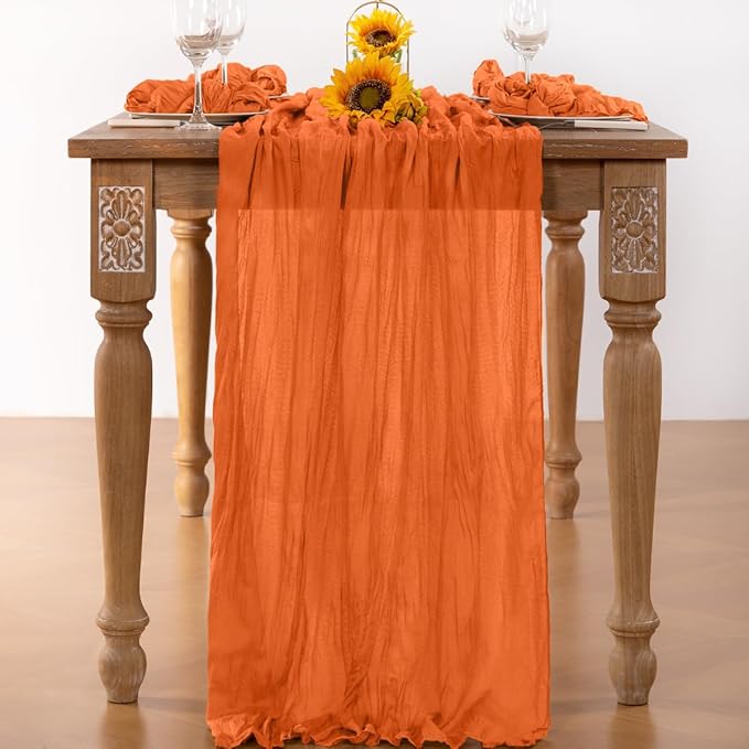 Orange Cheesecloth Table Runner 4 Pack Halloween Orange Table Runners Boho Gauze 120 Inches Cheese Cloth Fall Table Decorations for Thanksgiving Weddings Bridal Baby Shower Party Decor
