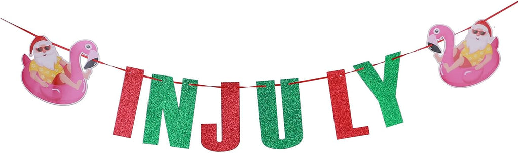 MAGQOO Christmas In July Banner Red Green Glitter Christmas in July Garland Photo Props Tropical christmas Party Decorations Pre-strung
