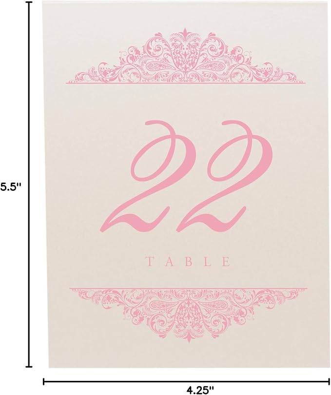 Paisley Wedding Table Numbers (Select Color/Quantity), Champagne, Pink, 1-20, Double Sided, Tent or Use in a Stand, Great for Parties & Restaurants - Made in the USA