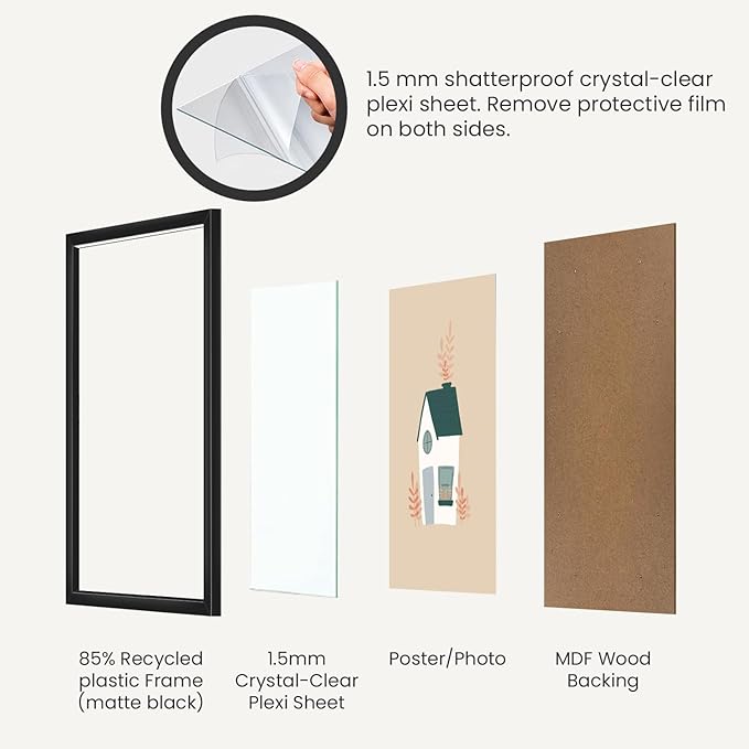 Opposite Wall - 20x28 in, 50x70 cm - Black Picture Frame - Lightweight, Versatile & Shatterproof - Wall Hanging Photo or Poster Frame - Wall Decor for Office, Gallery & Home