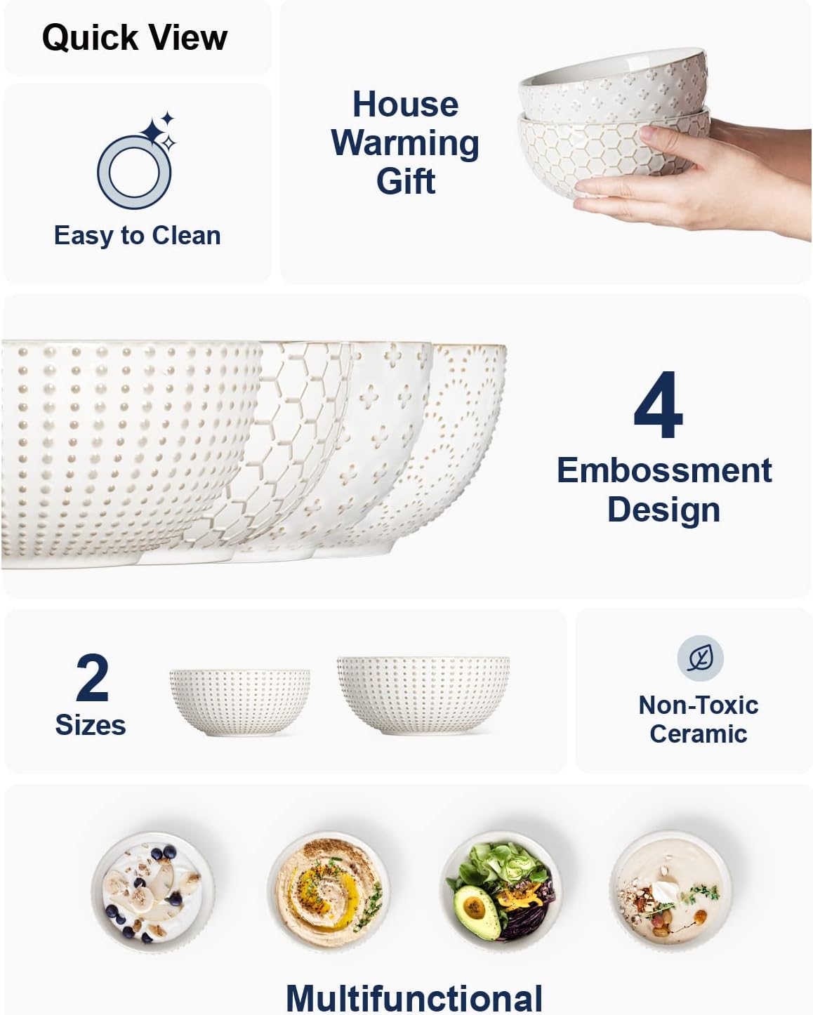LE TAUCI Cereal bowls 26 oz, Ceramic Soup Bowl for Kitchen, Embossment Stonew...