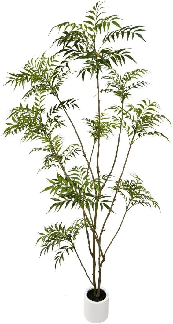 7ft artificial mahonia fortunei tree with white plastic, main product view