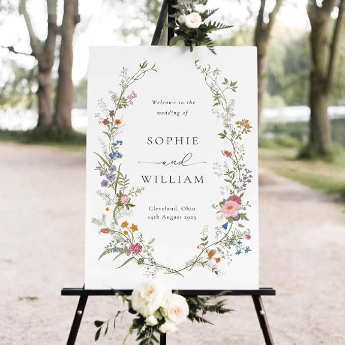Wildflowers Floral Welcome Sign Template - Wedding Welcome Sign