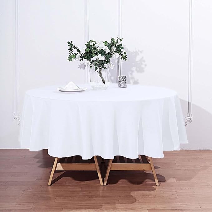 Efavormart Round Tablecloth, 90 Inch Stain & Wrinkle Resistant Washable Table Cloth, Decorative Polyester Fabric Table Cover for Banquet, Wedding, Dining- White