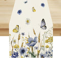 Floral Table Runner, Spring Watercolor Flower Plants Nature Butterfly Table Runner for Kitchen Dinner Living Room Home Party, 13x60 Inch