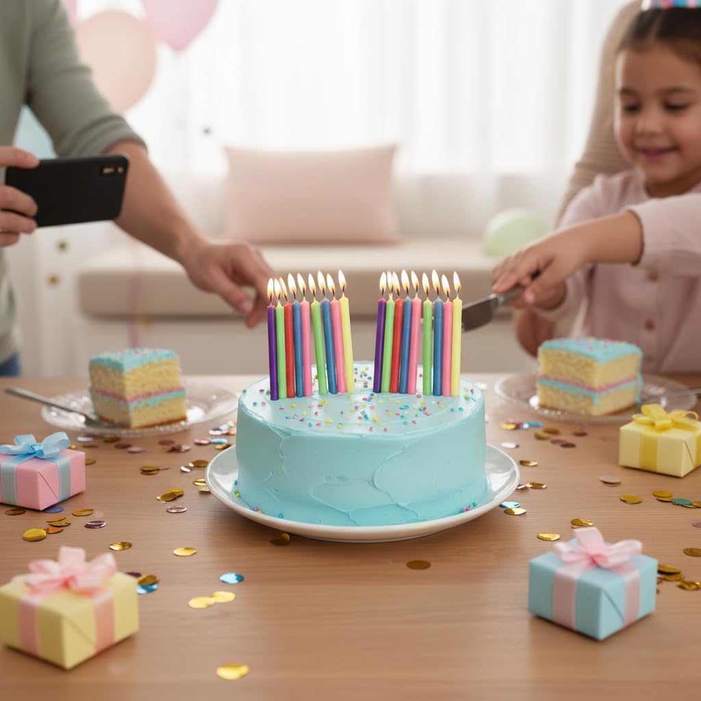 12-Count Neon Birthday Candles, Candle for Cake, Cupcake, Party Celebration