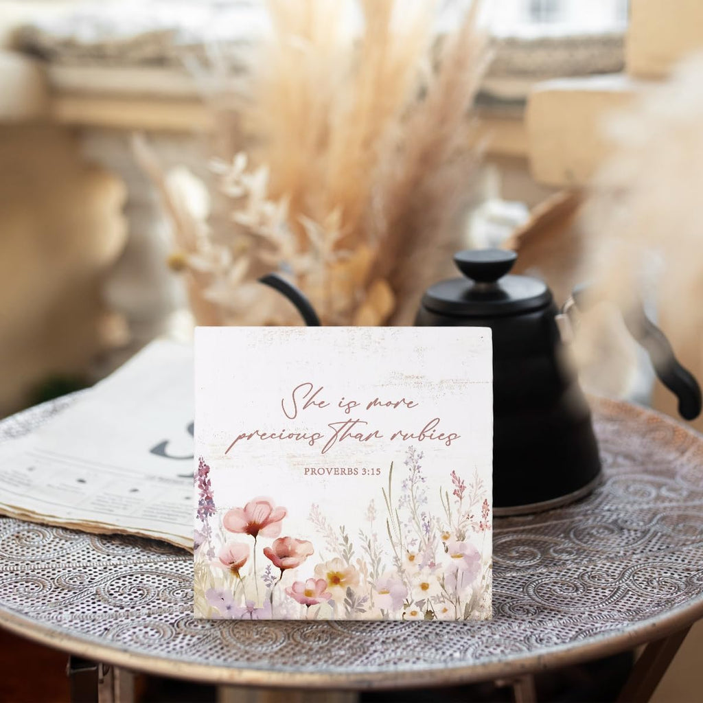 Girl Nursery Christian Room Decor For Baby Girls, Wildflower Flower Nursery Bible Verse Floral Wooden Box Desk Decor for Room Baby Girl Gift 5x5 Inch