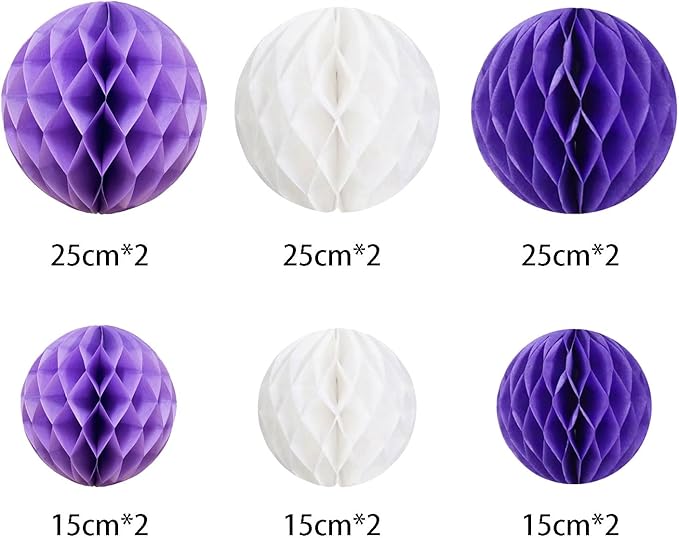 ZOOYOO 12Pcs 6" 10" Honeycomb Balls Decorations Hanging Tissue Paper Pom Poms for Birthday Wedding Party Decorations, Home Decor (Purple)