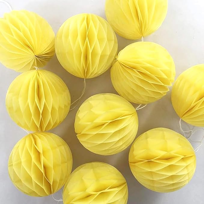 20pcs Honeycomb Decoration - Paper Flower Balls, Tissue Pom Poms for Birthday Wedding Home Decor (3inch, Yellow)