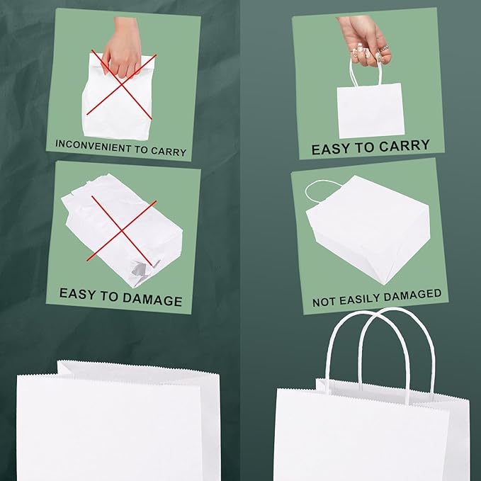 METRONIC Kraft Paper Gift Bags with Handles 8x4.75x10.5 Inch 12000 Pack | Christmas, Birthday Party Favors, Retail Shopping, Small Business Bulk | White Gift Wrap Bag