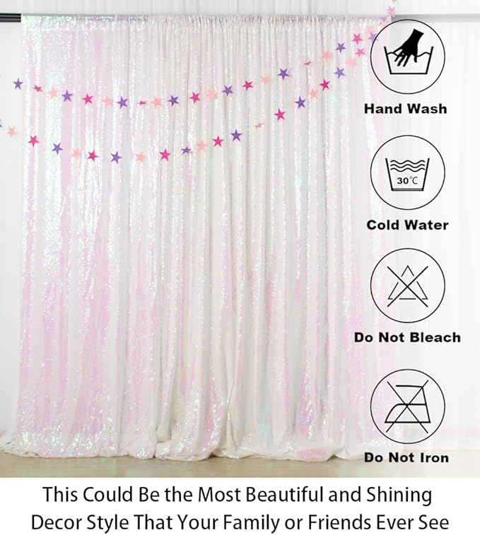 ShinyBeauty Iridescent White Sequin Backdrop 20X10FT Glitter Fabric Backdrop Photograph Backdrops Sequins White Curtain Shimmer Wall Studio Background