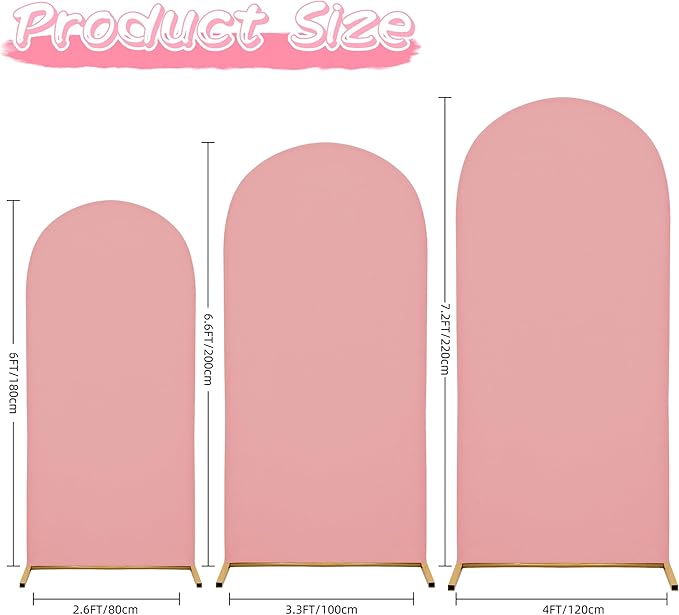 Wedding Arch Covers Arch Backdrop Cover Arch Stand Covers 7.2FT 6.6FT 6FT Set of 3 Arch Cover Spandex Fabric Stretchy Backdrop for Wedding Birthday Party Decoration Baby Shower (Light Pink)