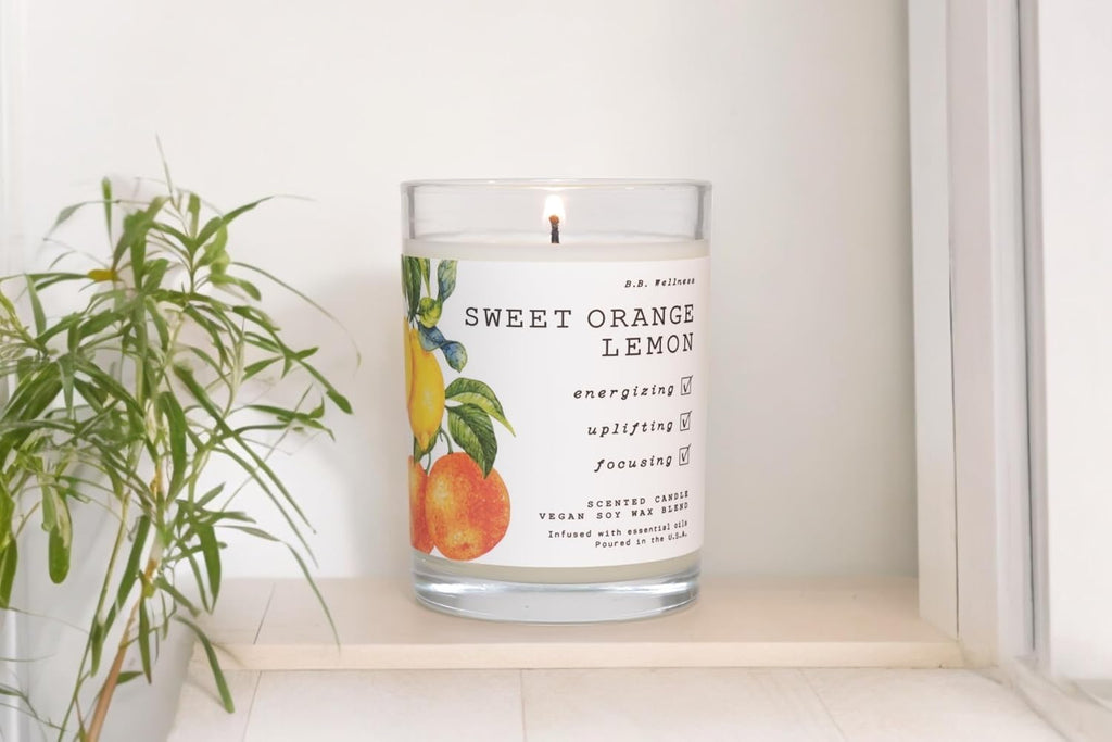 LEOBEN CO – Sweet Orange Lemon Scented Candle – 9oz, B.B. Wellness Collection Design – 50 hr Burn Time – Poured in California Using Vegan Soy Wax and Essential Oils – Made in Small Batches