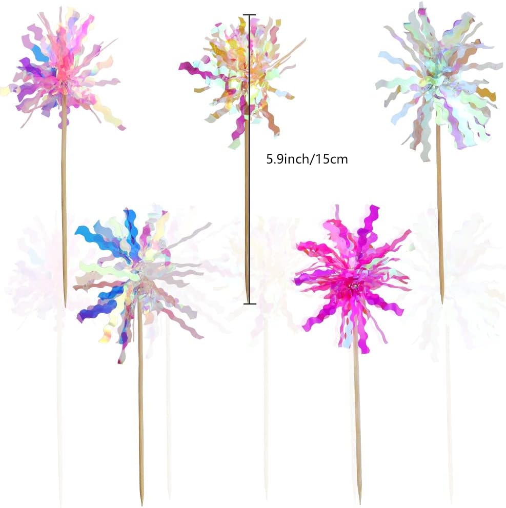 10 Pcs Happy Birthday Toppers, Sparkle Foil Cupcake Picks for Party | Foil Firework, Sparkle Tinsel, Drink Stirrers, Flowers Cake Decoration, Cocktail Food Fruit Toothpick