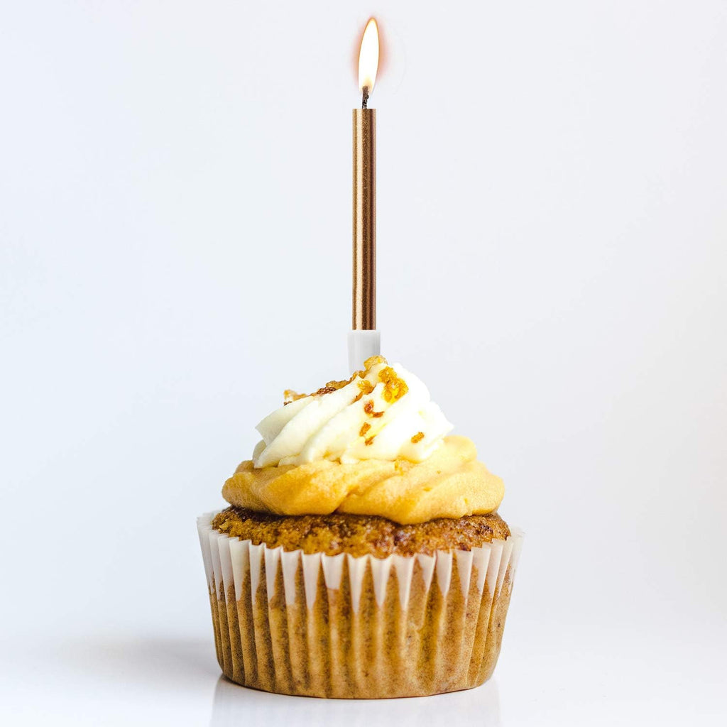 Luter 24Pcs Metallic Birthday Candles in Holders Tall Birthday Cake Candles Long Thin Cupcake Candles for Birthday Wedding Party Decoration(Champagne Gold)