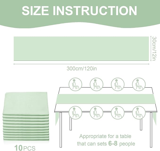 10 Pack 10ft Sage Green Chiffon Table Runners Wedding Table Runner Sheer Romantic Tulle Table Runner for Christmas Wedding Bridal Tea Party Baby Shower Birthday Party Table Decorations(120 x 12 in)