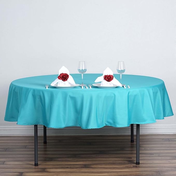 Efavormart Round Tablecloth, 90 Inch Stain & Wrinkle Resistant Washable Table Cloth, Decorative Polyester Fabric Table Cover for Banquet, Wedding, Dining- Turquoise