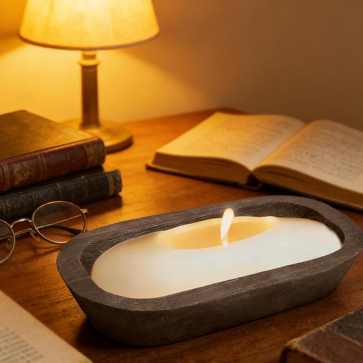 Candle Holder Candle Bowl Creative Handmade Carved Vintage Rustic Storage Tray
