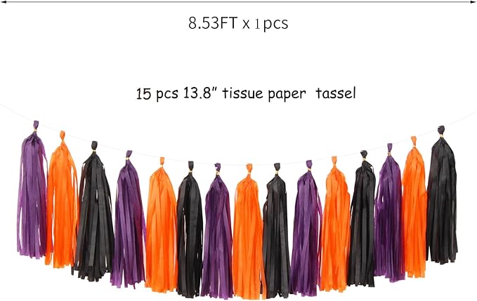 Black-Purple Orange Halloween Party-Decorations Tassel-Garland - 15pcs Graduation 2025 Supplies Tassels, Birthday Wedding Baby Bridal Shower Decor Panduola