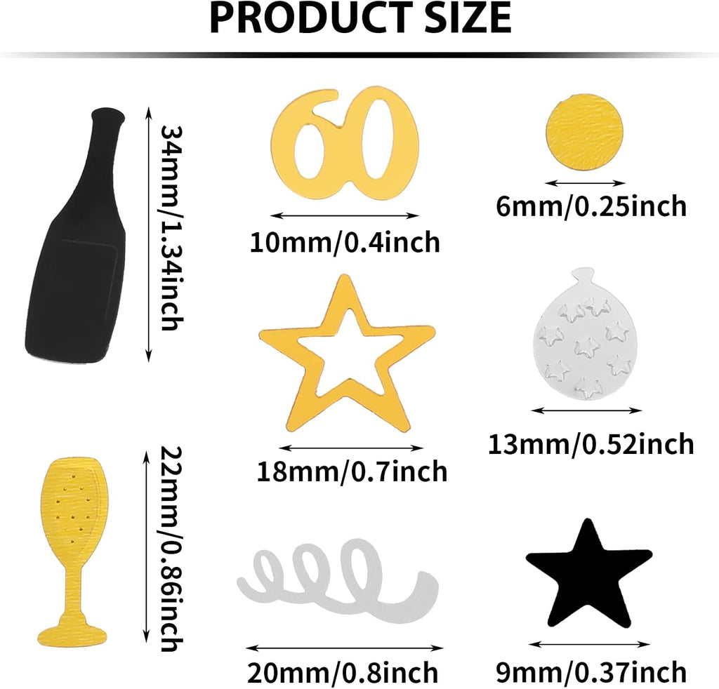 3000 Pieces Birthday Confetti Number 60 Glitter Confetti Birthday Cake Confetti Table Confetti Black Gold and Silver Party Decorations Supplies for Birthday, Anniversary (60th Style)