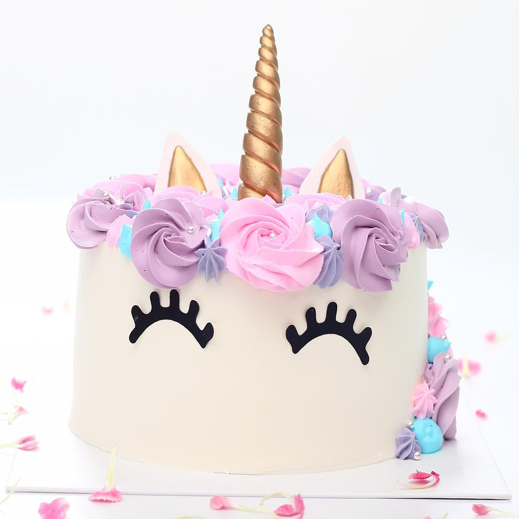 Unicorn Cake Topper, Reusable Gold Unicorn Horn, Ears and Eyelashes Party Cake Decoration Value Set for Unicorn Party Decoration for Baby Shower, Wedding and Birthday Party(Set of 5)