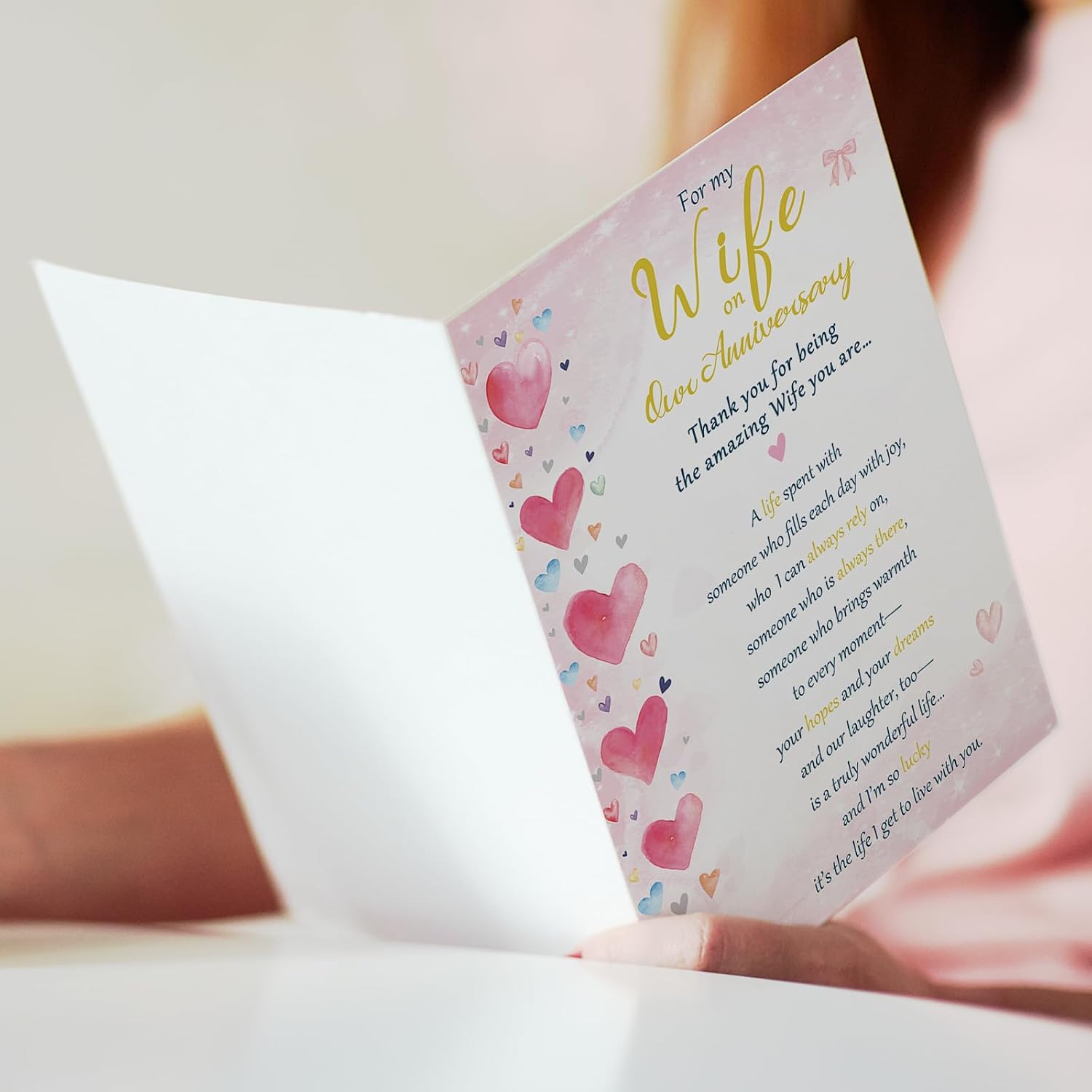 Beixian Anniversary Cards for Wife | Happy Wedding Anniversary Card Gift for Wife from Husband 8x5.3 Inches, Double Sided, with Matching Pink Envelope