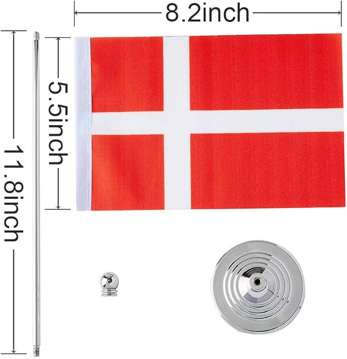 Denmark Flag Danish Flags, Small Mini Danish Desk Flag, Used for Table Office Classroom Home Patriotic Events Decorations