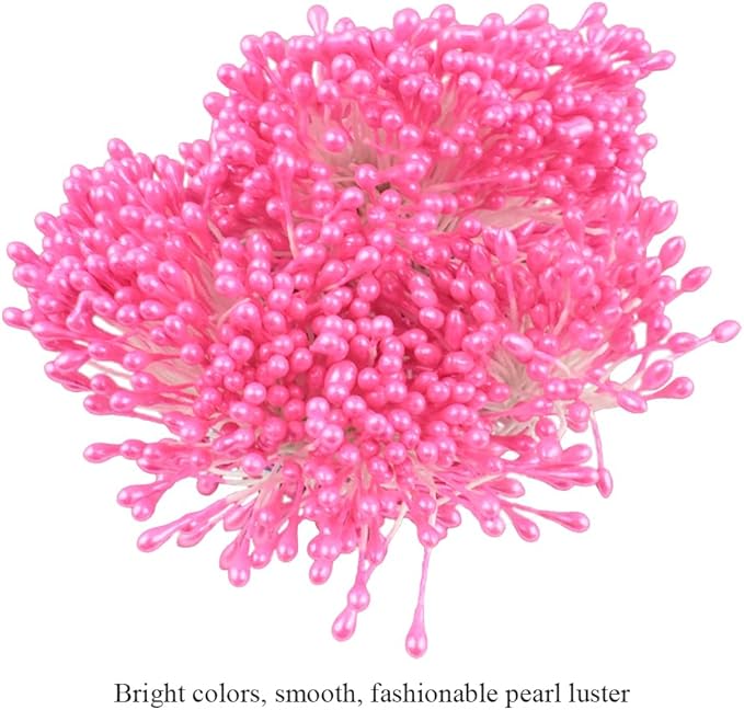 HAHIYO 700Pcs 3mm Dark Pink Pearl Double Head Flower Stamen Pistil - Handmade Artificial Pearlized Floral Pollen for Flower Making, Scrapbook Decoration