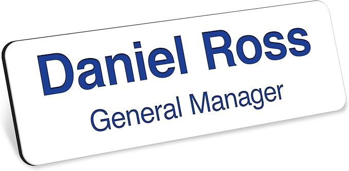 Name Tag, Magnetic White and Blue Name Tags, Personalized Name Tags, 1x3 Inches, Durable Engravable Impact Material, Made in The USA by My Sign Center