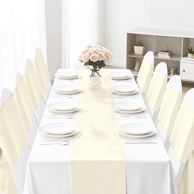 SHEJIZE 20 Pack White Satin Table Runner 12x108 Inches Long, Bright Silky Smooth Satin Table Runner Table Decor for Wedding Banquet Christmas Prom Event Birthday Party