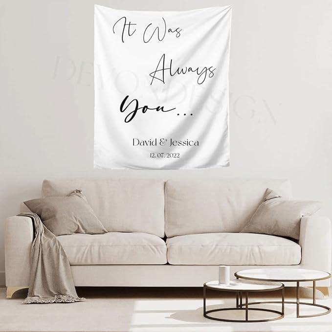 Always You Backdrop - Custom Tapestry with Names & Date, Rustic Sign, Personalized Calligraphy Banner for Ceremony & Reception, Wedding Arch Decorations