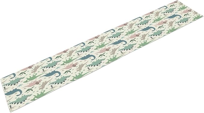 Cartoon Dinosaur Table Runner,Kids Boys Cute Colorful Animal Dino Abstract Print Tablecloth Burlap for Hotel Indoors Outdoor Dining Room Kitchen Holiday Party, 13x70in