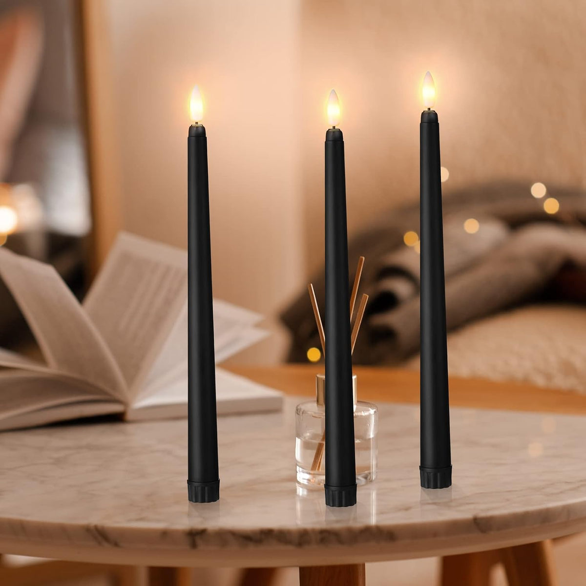 Handepo 48 Pack Flameless LED Taper Candle, Black, 11 Inch