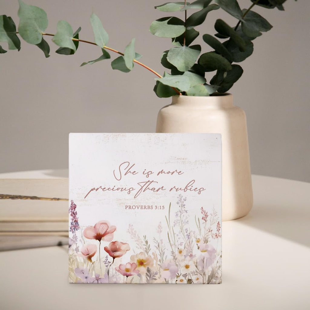 Girl Nursery Christian Room Decor For Baby Girls, Wildflower Flower Nursery Bible Verse Floral Wooden Box Desk Decor for Room Baby Girl Gift 5x5 Inch