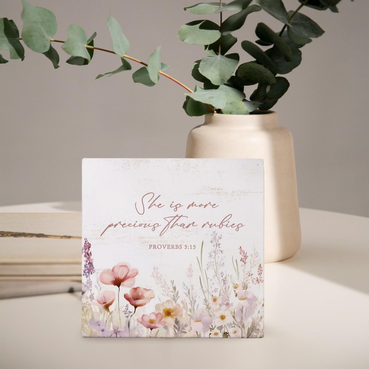 Girl Nursery Christian Room Decor For Baby Girls, Wildflower Flower Nursery Bible Verse Floral Wooden Box Desk Decor for Room Baby Girl Gift 5x5 Inch