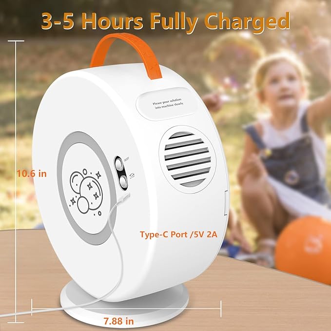 Bubble Machine Automatic Bubble Blower for Kids Toddlers Rechargeable Battery Portable Bubble Maker Electric Bubble Machine Auto Rotating 90°/360° Outdoor Toy for Birthday Party Wedding