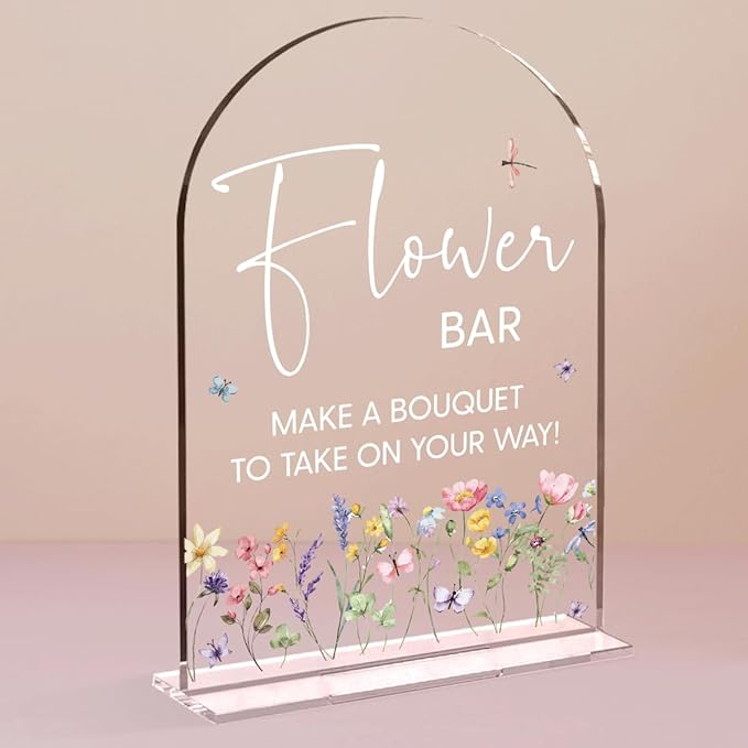 Flower Bar Sign Wedding Decor Clear Acrylic Table Sign for Marriage Parties Anniversaries Reception Cafe Hotel Party Bar Business Event