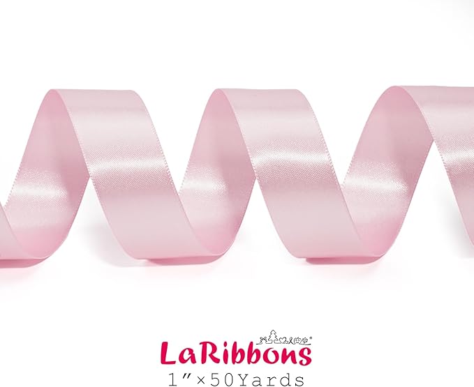LaRibbons Light Pink Satin Ribbon 1 Inch 50 Yards Luxury Double Faced Pink Silk Ribbon for Gift Wrapping Flower Bouquet Crafts Wedding BabyShower Decoration
