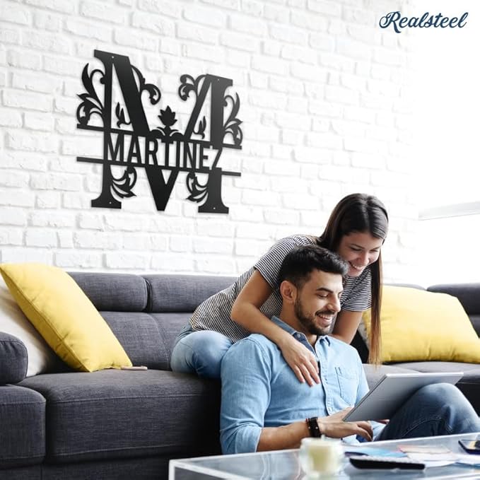 RealSteel Metal Split Letter Monogram - Custom Personalized Decor - Welcome Sign - Indoors or Outdoors (36", Penny Vein)