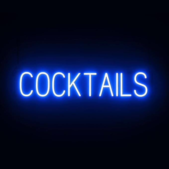 SpellBrite COCKTAILS Sign | Beer-Related Sign with Neon Look, Blue LED Light Source | 33.1" x 6.3"