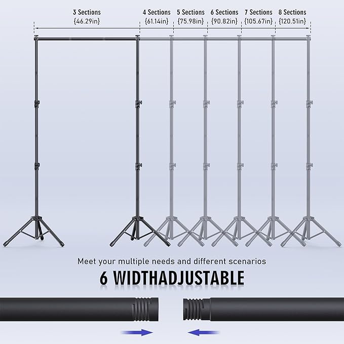 Backdrop Stand Kit - 6 Widths, 10x7.5ft Adjustable Background Stand for Parties & Studio Photography