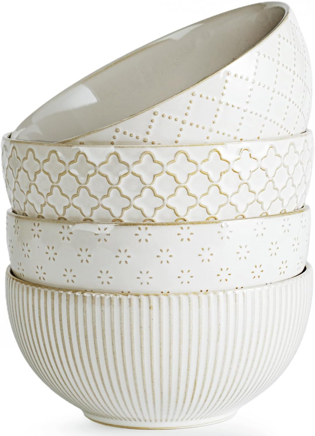 getstar Ceramic Soup Bowls, Big Cereal Bowl Set of 4 with Assorted Embossment...