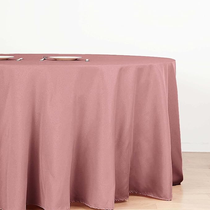 Efavormart Round Tablecloth, 132 Inch Stain & Wrinkle Resistant Washable Table Cloth, Decorative Polyester Fabric Table Cover for Banquet, Wedding, Dining- Dusty Rose