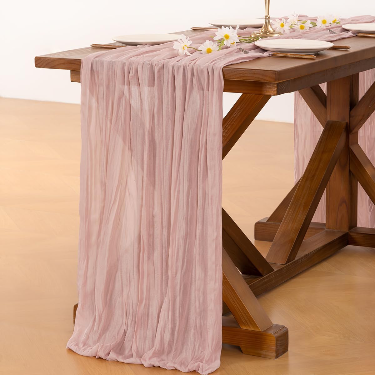 Socomi Pink Cheesecloth Table Runner Summer Boho Rustic Gauze Dusty Pink Farmhouse 120 inch 10FT Cheese Cloth for Wedding Tea Party Baby Shower Birthday Home Decor Holiday Decorations