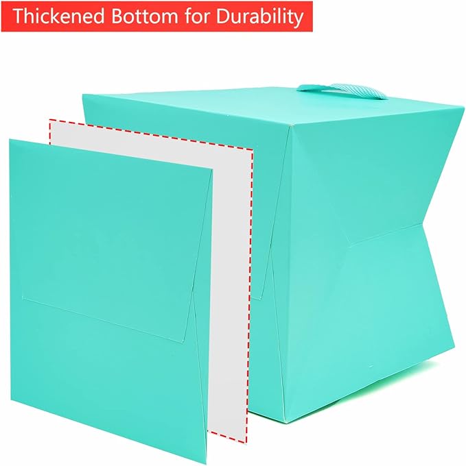 Teal Blue Paper Gift Bag Small Square Bottom Kraft Paper Bags with Handles for Wedding Baby Shower Birthday Party (Teal Blue, 8 x 8 x 8 in, 10 CT)