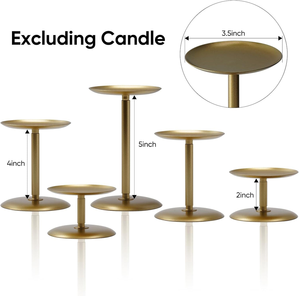 Homemory Christmas Metal Fall Candle Holders Stands for Pillar Candles Set of 5, Candleholder Sets for Table Centerpiece Fireplace (5, Gold)