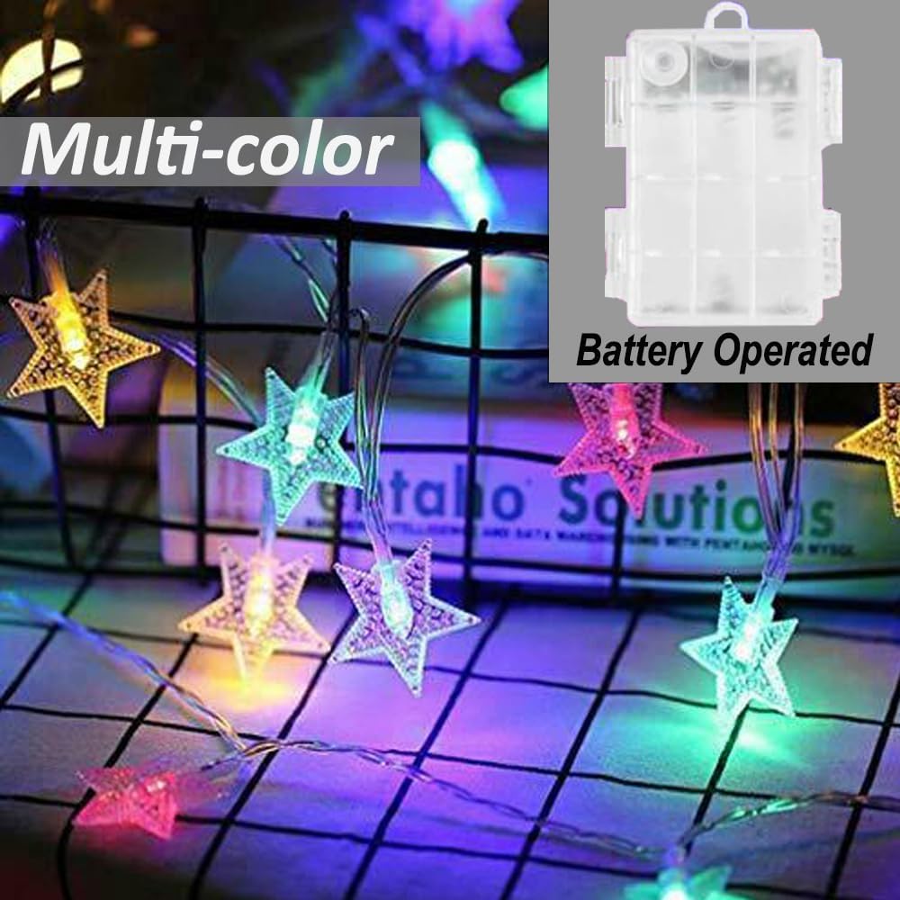 Solhice Star String Lights Battery Operated Color Changing 20ft 40 LEDs, 4th of July Decor Fairy Lights, Hanging Twinkle Lights with Remote for Outdoor Indoor Bedroom Décor
